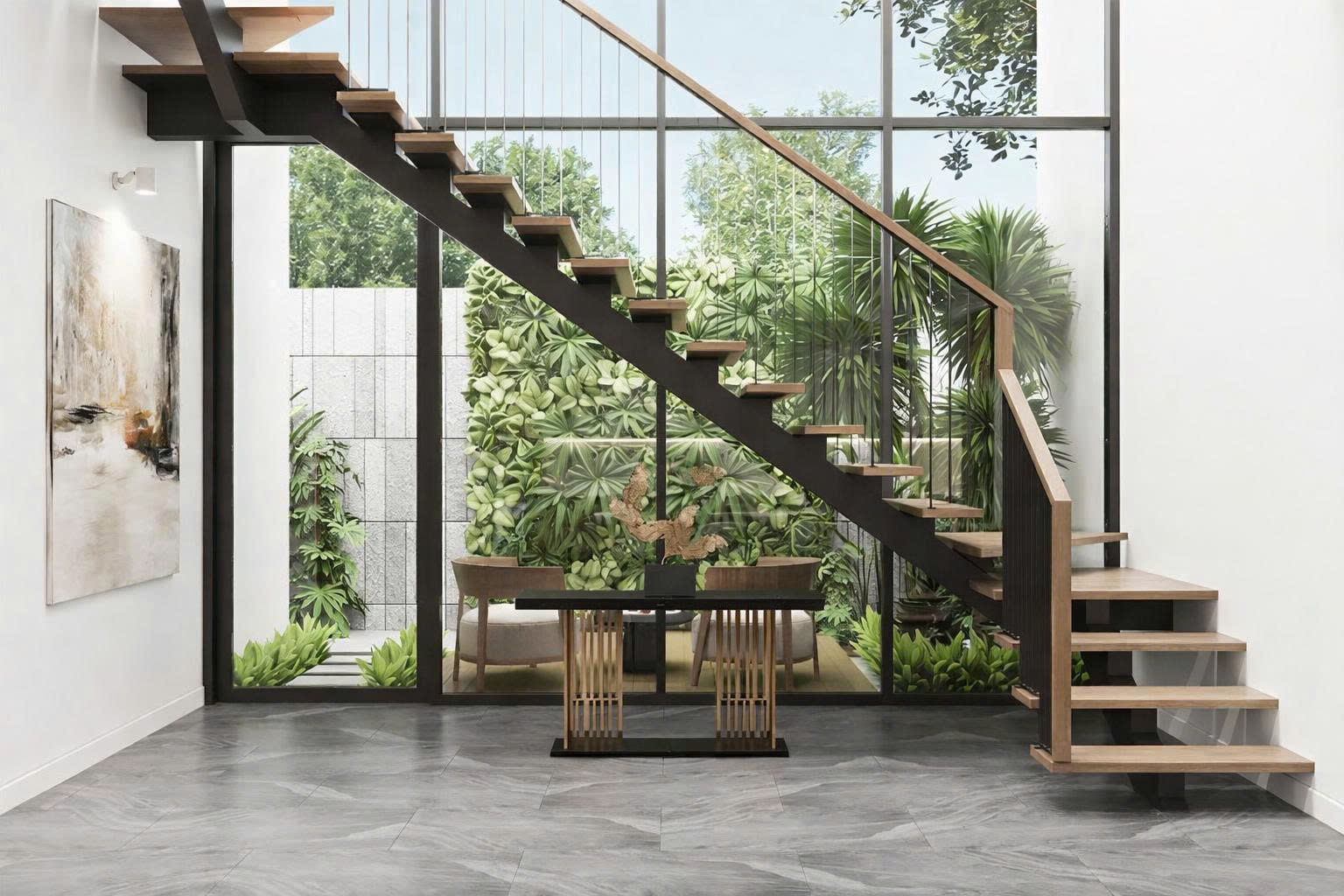 Cầu thang xương cá đơn