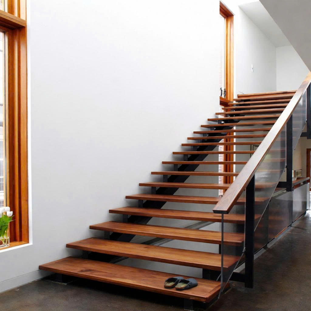 Cầu thang xương cá bằng gỗ và sắt