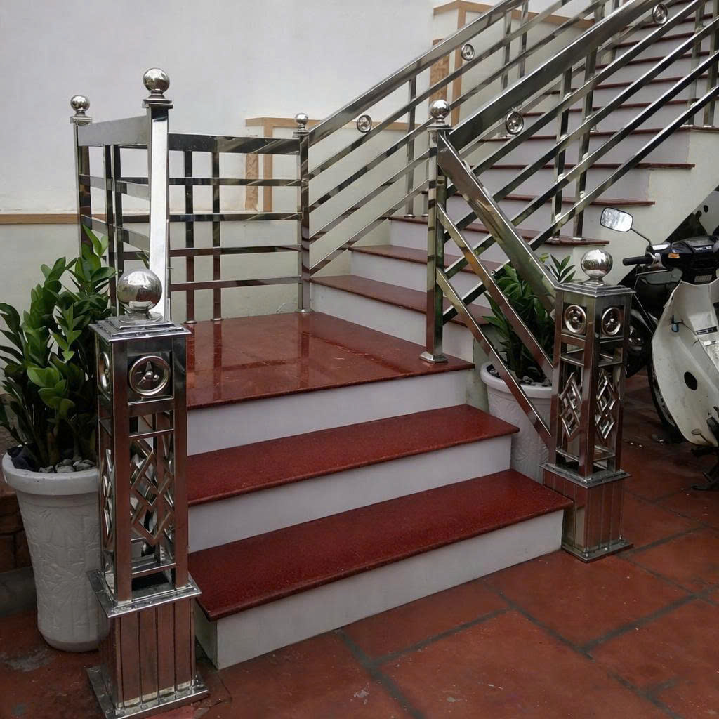 Sự kết hợp hiện đại với cầu thang inox