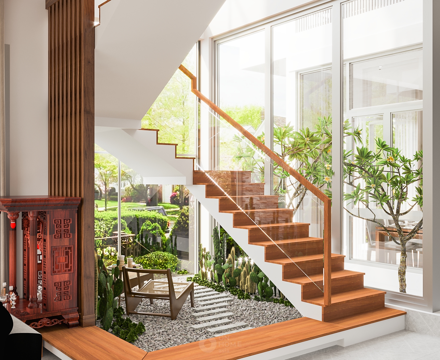 Hướng nhà và ánh sáng tự nhiên đóng vai trò then chốt trong việc giải đáp câu hỏi cầu thang nên đặt bên trái hay phải