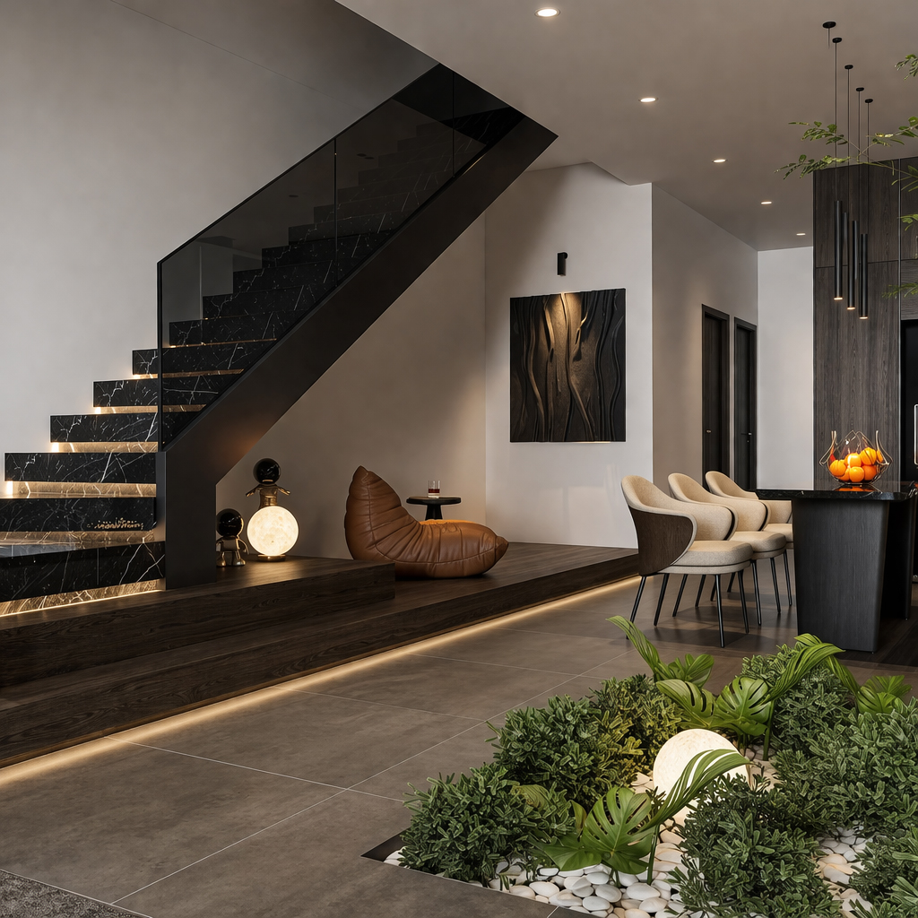 Cầu thang dọc nhà ống có khả năng linh hoạt trong thiết kế và dễ dàng thích nghi với nhiều phong cách kiến trúc