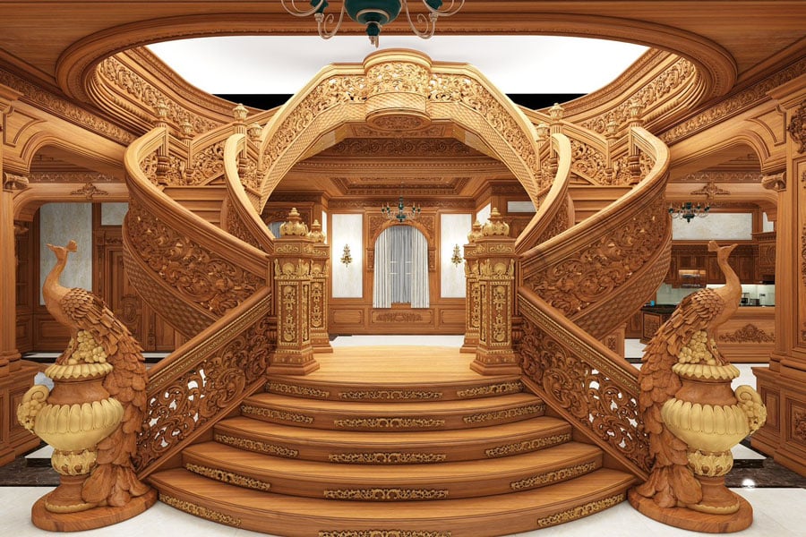 Cầu thang gỗ gõ đỏ vẻ đẹp đẳng cấp và giá trị truyền thống trường tồn