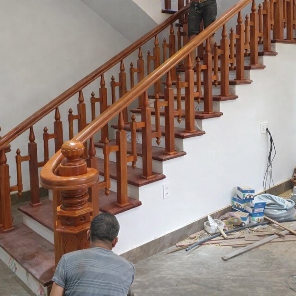 Cầu thang gỗ lim đẹp luôn là lựa chọn hàng đầu trong các công trình nhà ở cao cấp