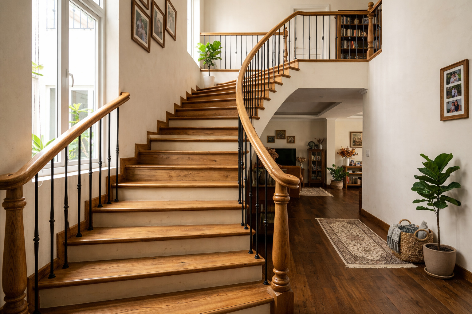 Cầu thang gỗ sồi lựa chọn bền đẹp và phù hợp cho nhiều kiểu nhà hiện nay