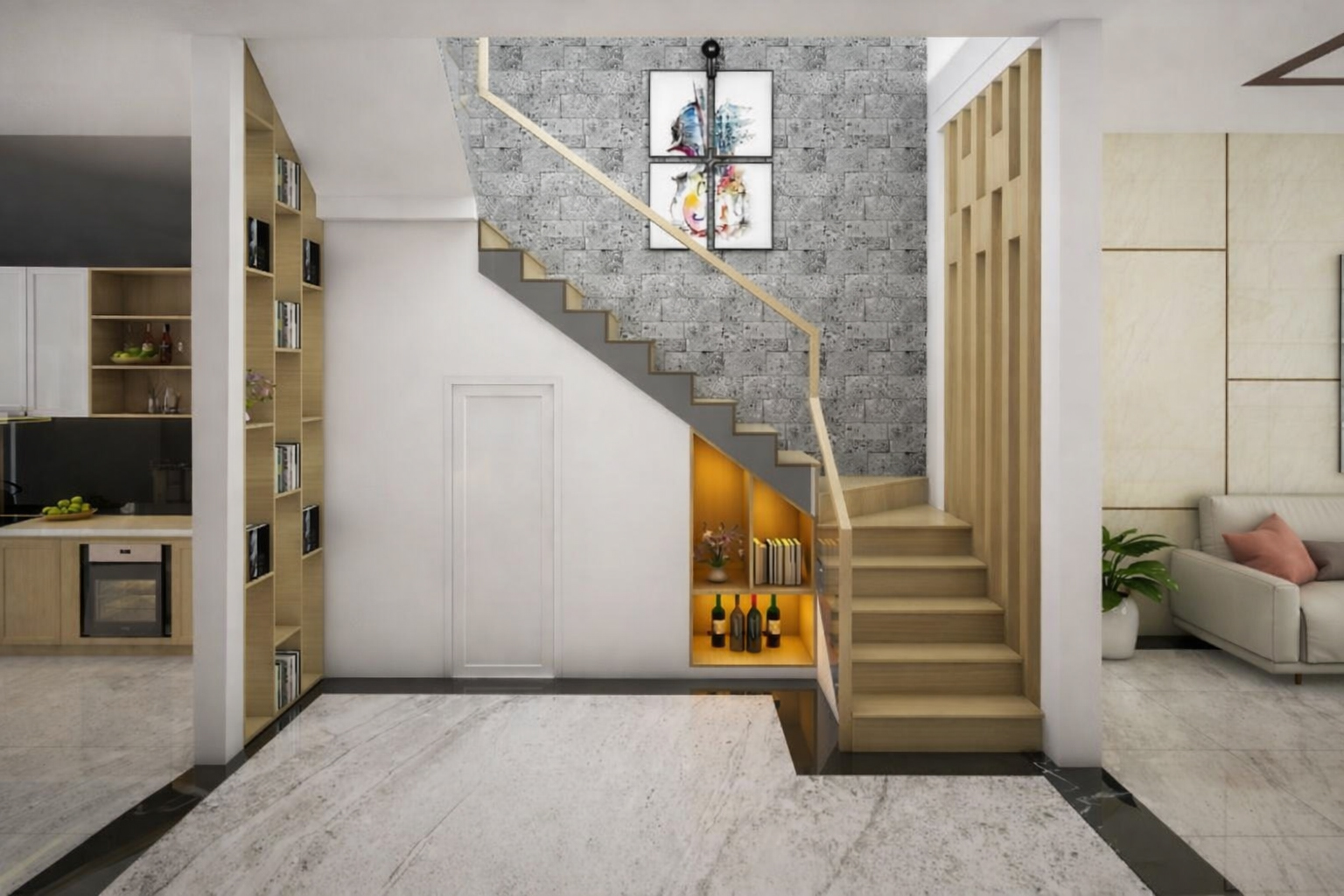 Gia đình có diện tích rộng hơn có thể chọn cầu thang chữ U để việc đi lại nhẹ nhàng và an toàn hơn
