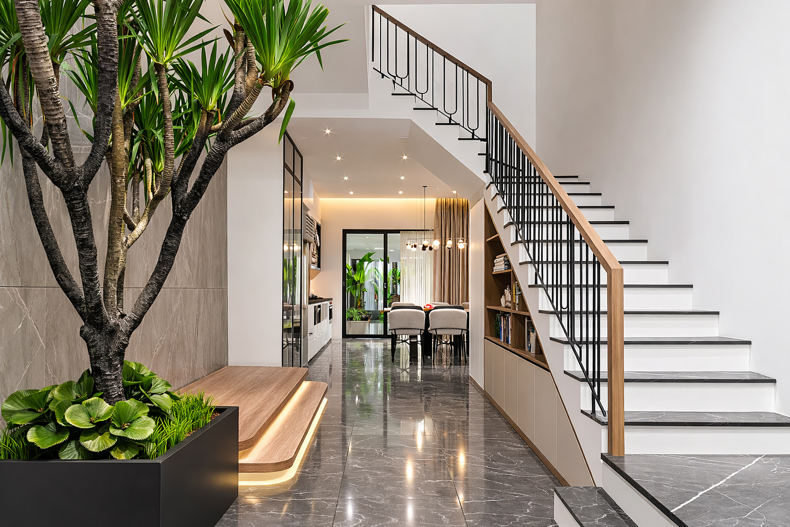 Mẫu cầu thang dọc nhà giải pháp cho không gian hạn chế