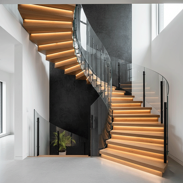 Cầu thang gỗ kết hợp kính – Xu hướng hiện đại và sáng thoáng