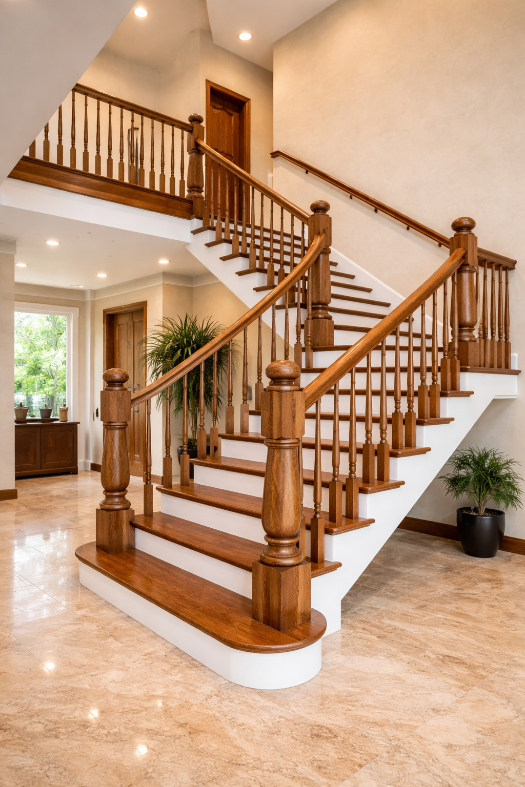 Cầu thang gỗ chữ L và chữ U – Lựa chọn an toàn và tiện dụng