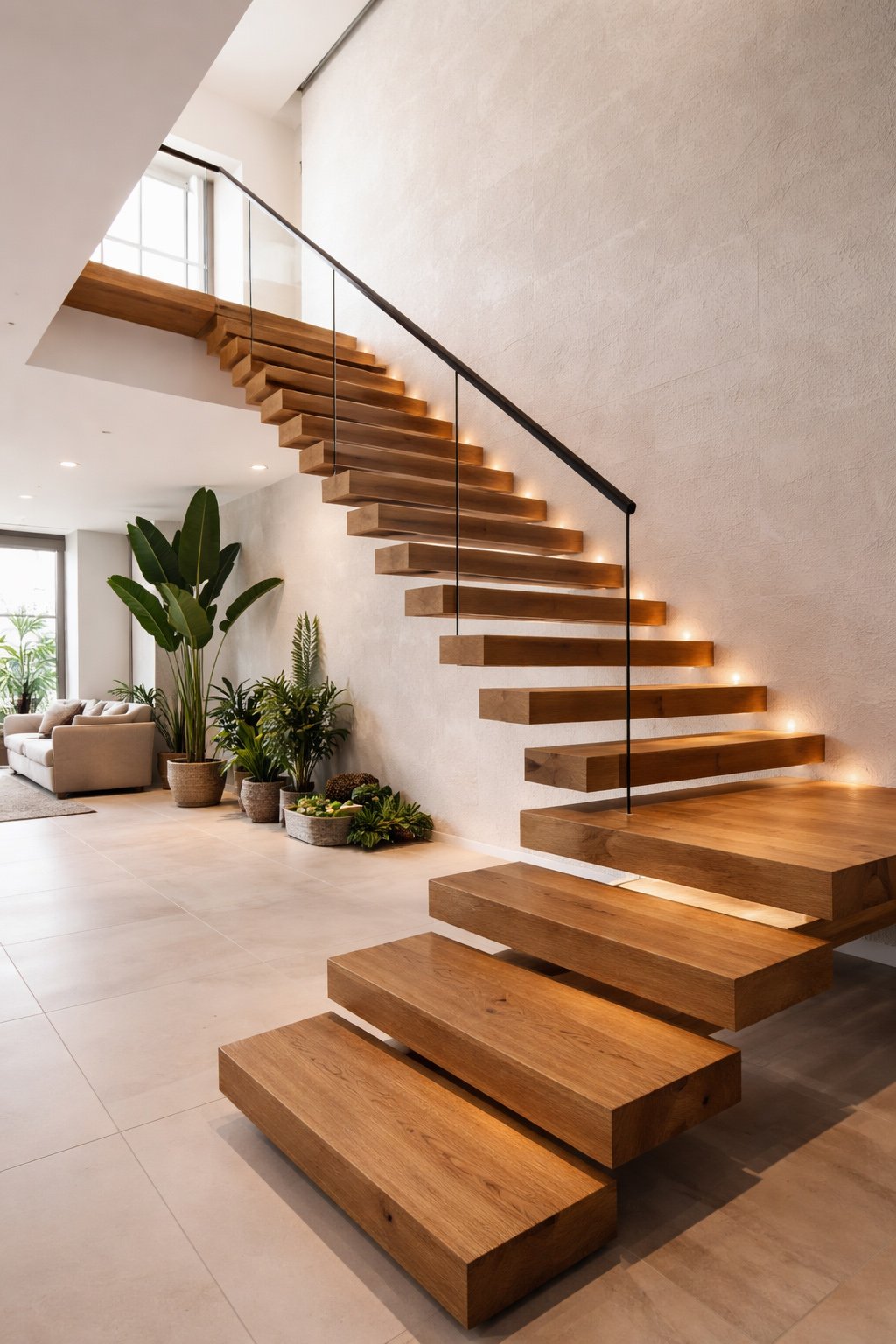 Cầu thang gỗ dạng bay – Thiết kế tối giản, hiện đại